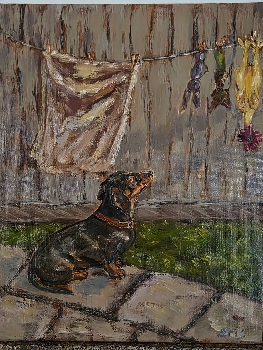 Abstract oil Painting cute dog,  Dachshund.